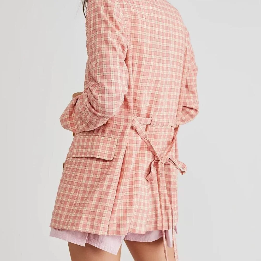 Free People Olivia Pink Gingham Blazer NWT